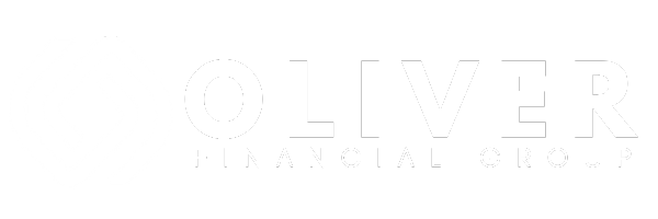 A white logo for oliver financial group on a white background.