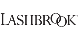 A black and white logo for lashbrook on a white background.