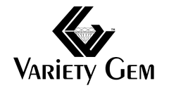 A black and white logo for variety gem with a diamond in the middle.