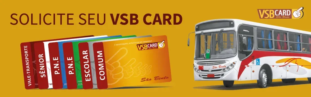 Banner VSB Card com um ônibus da viação São Bento ao lado