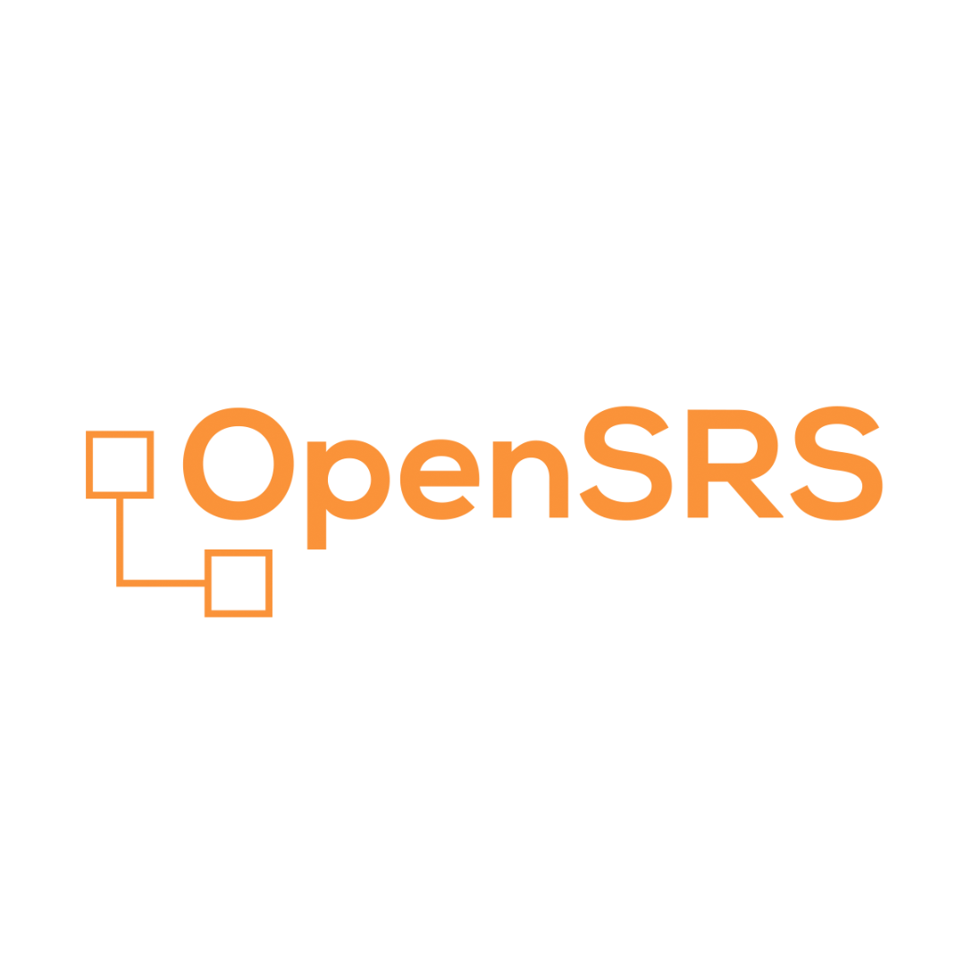 The logo for opensrs is orange on a white background.