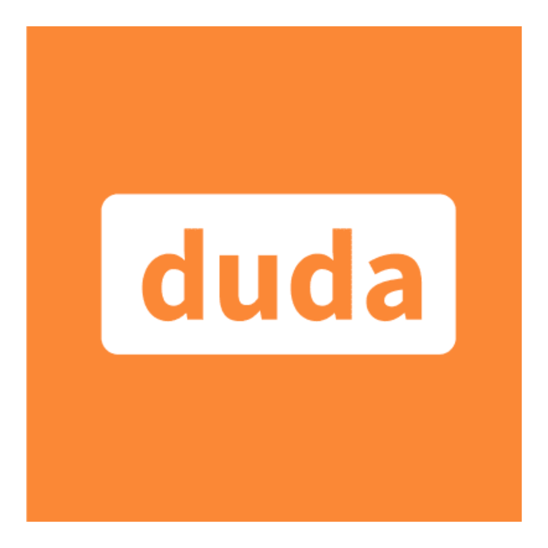 An orange square with the word duda on it