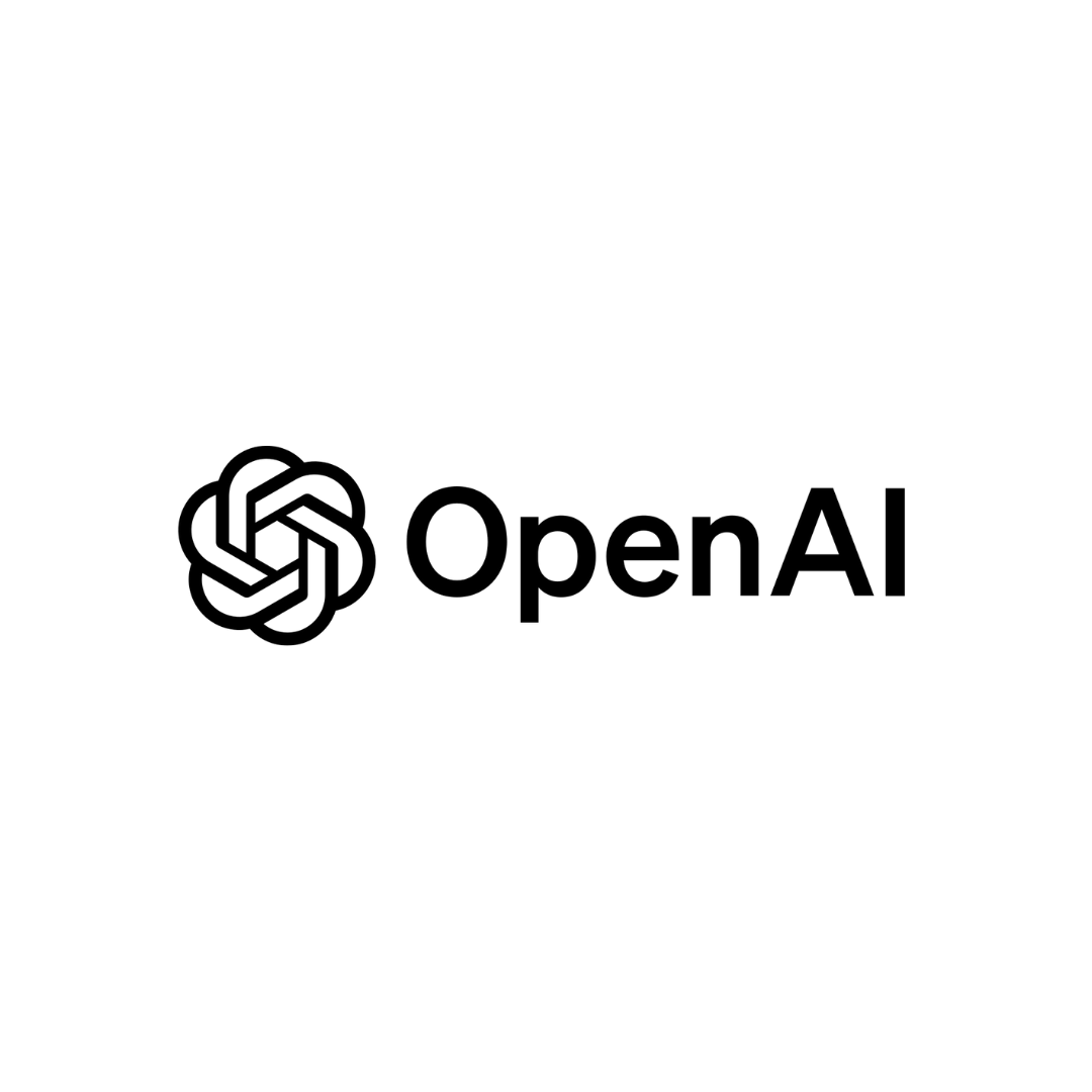 OpenAI logo with a stylized, interconnected hexagon and the text