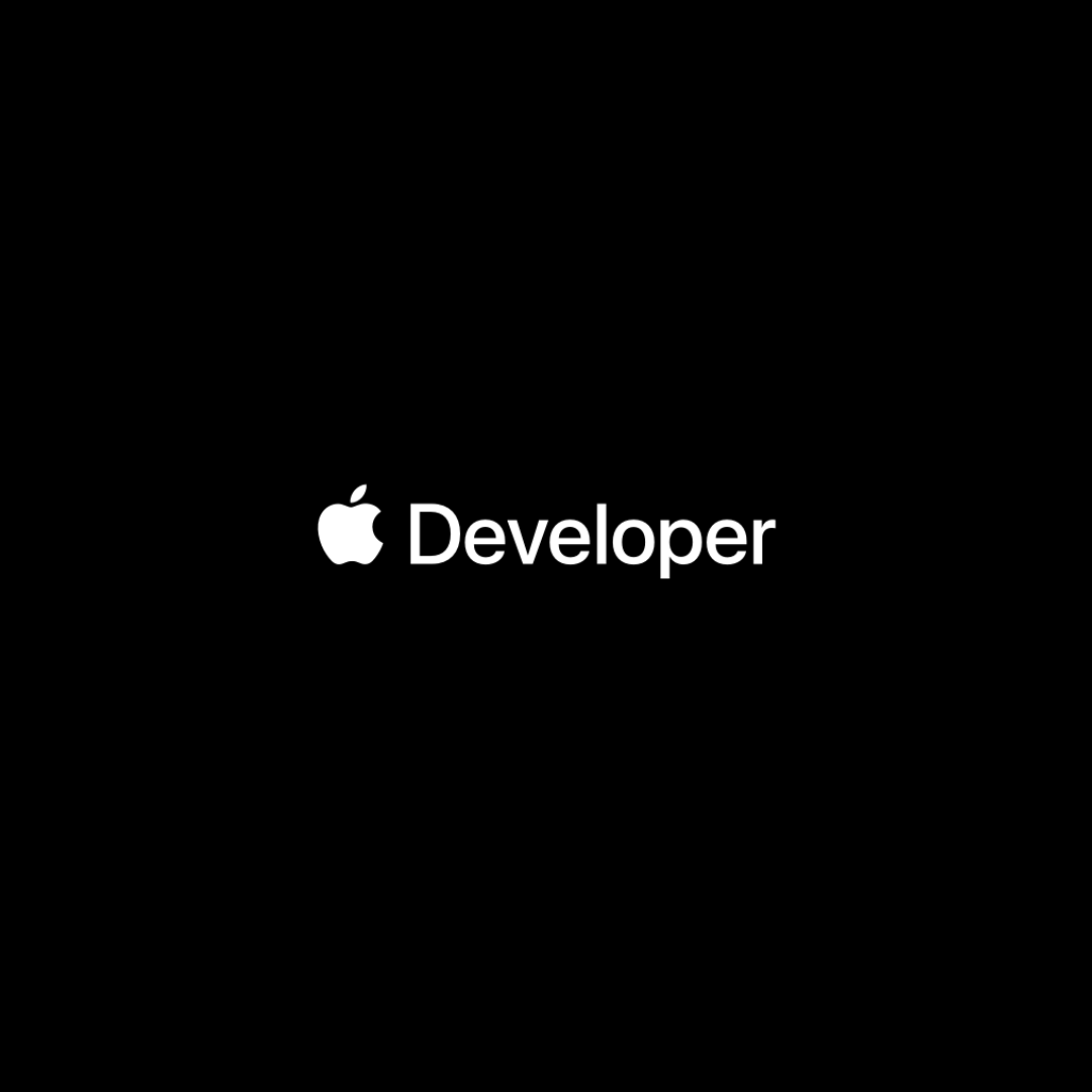 Apple Developer logo on a black background, with the white apple icon and text.