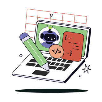 A cartoon illustration of a website with a thumbs up , heart , and graph.