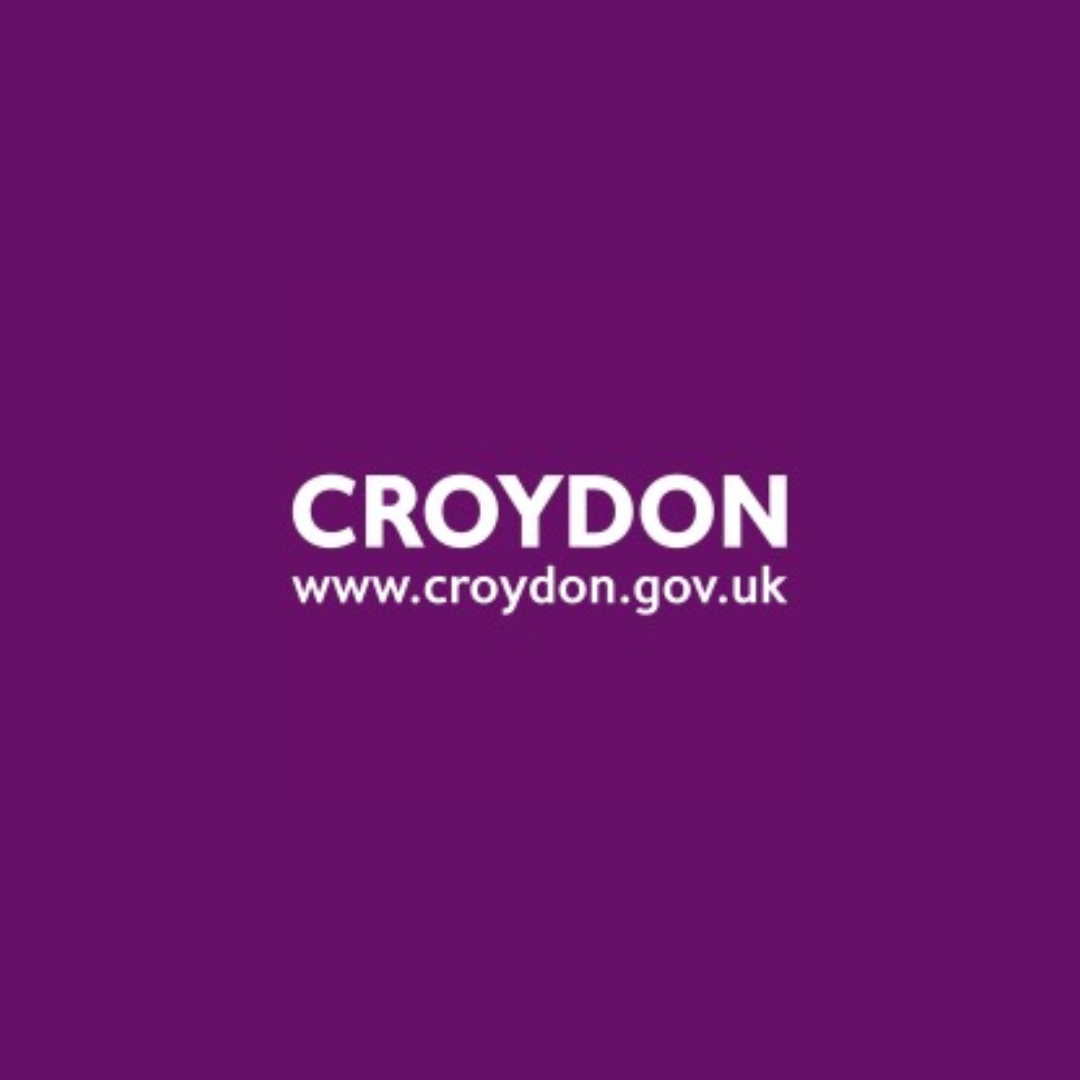 The croydon logo is on a purple background