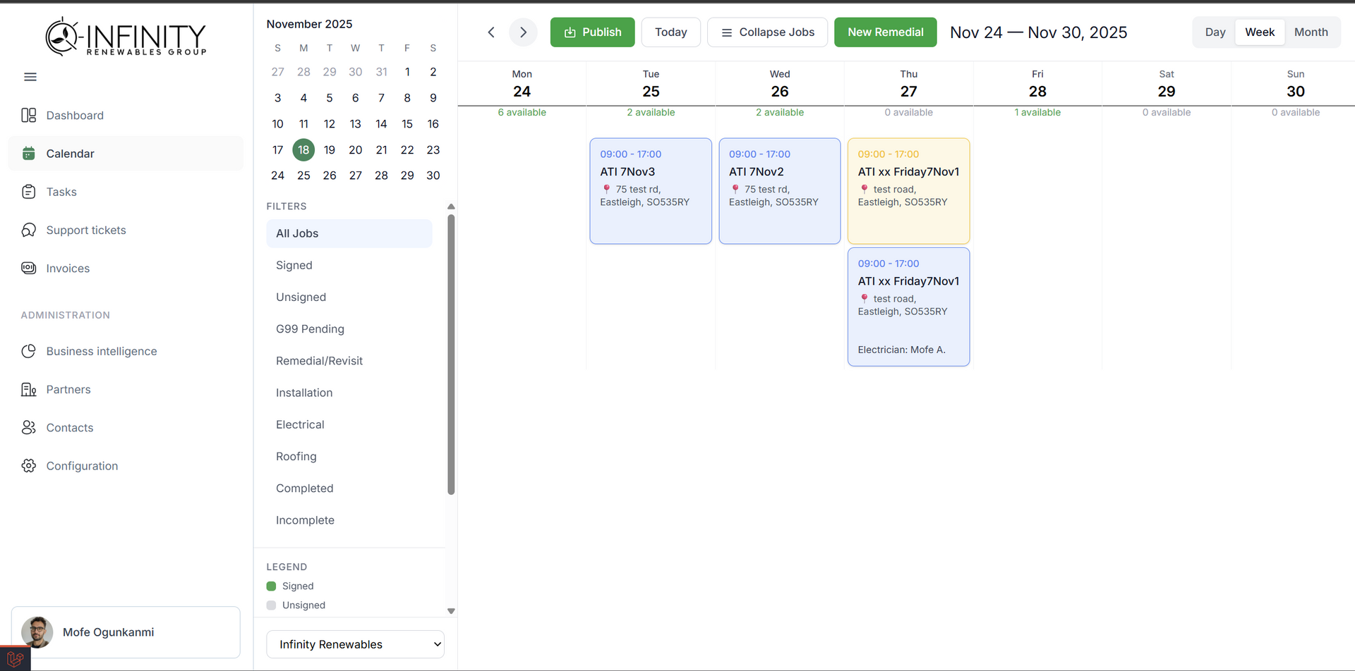 A calendar application with several scheduled events. A left sidebar displays options.