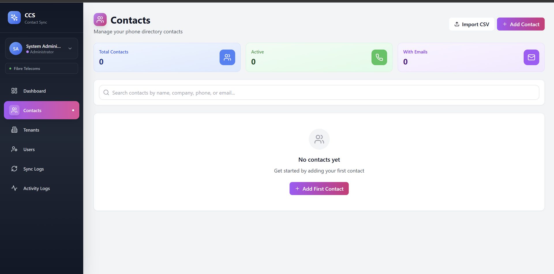 Web page with contacts, displaying information like