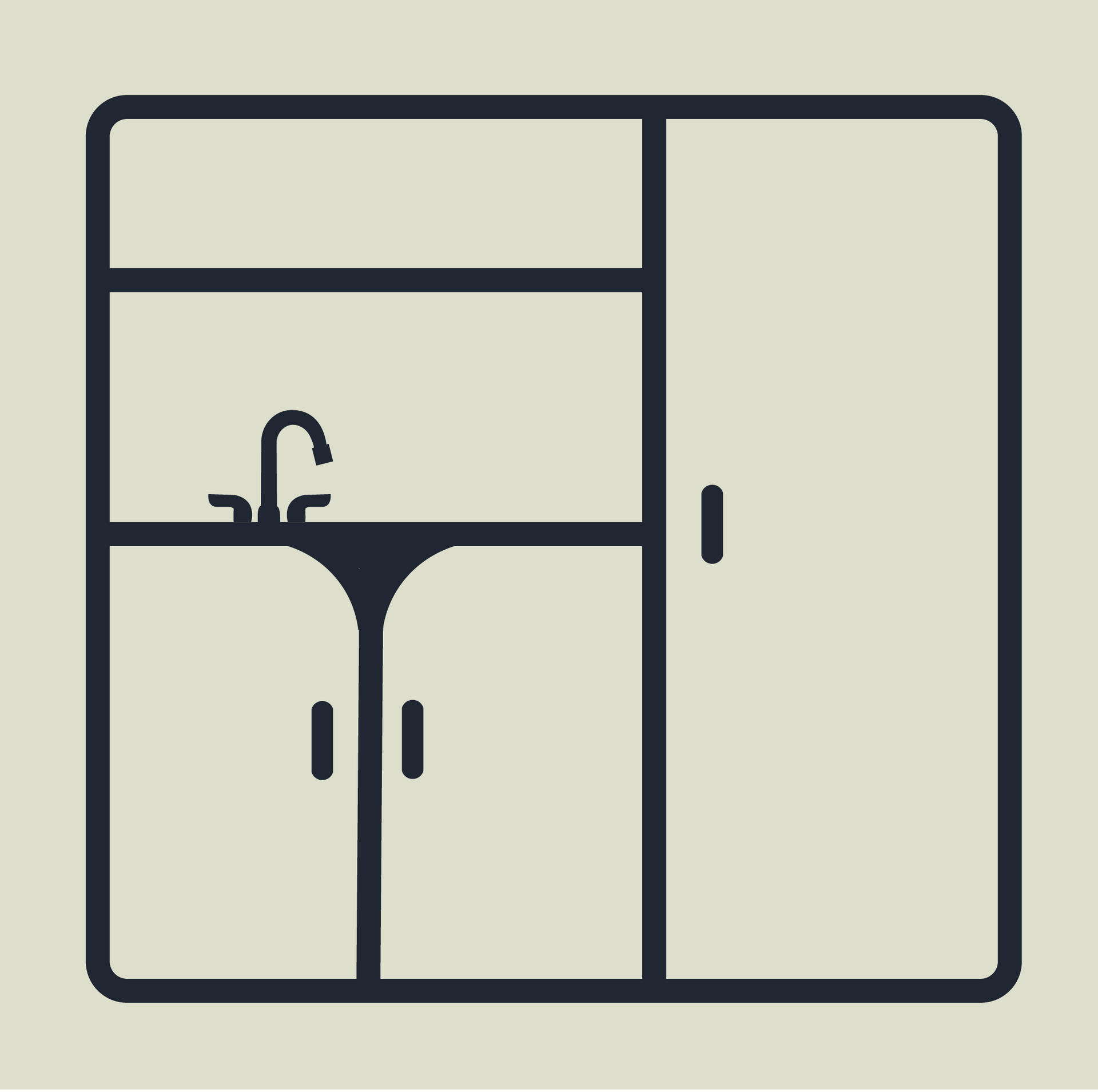 An icon of a kitchen with a sink and cabinets.