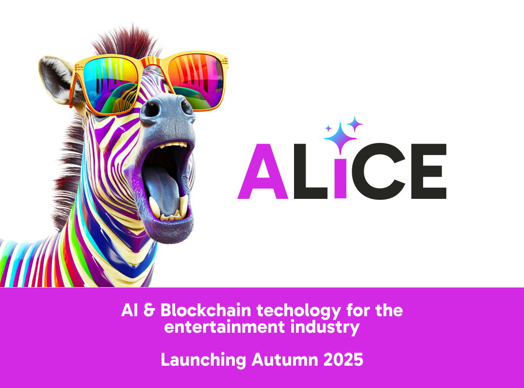A colorful zebra wearing sunglasses with the word alice on the bottom.