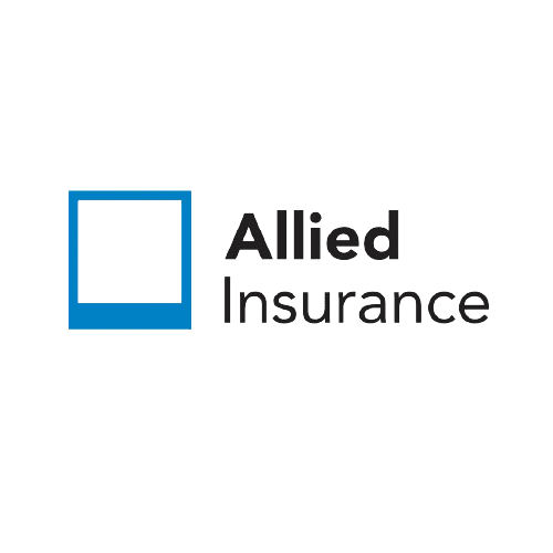Logo of Allied Insurance: Blue square graphic next to text that reads 