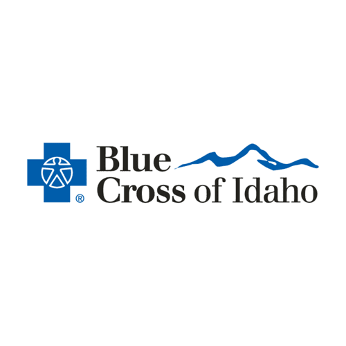 Blue Cross of Idaho logo: blue cross, star emblem, mountains, and text.