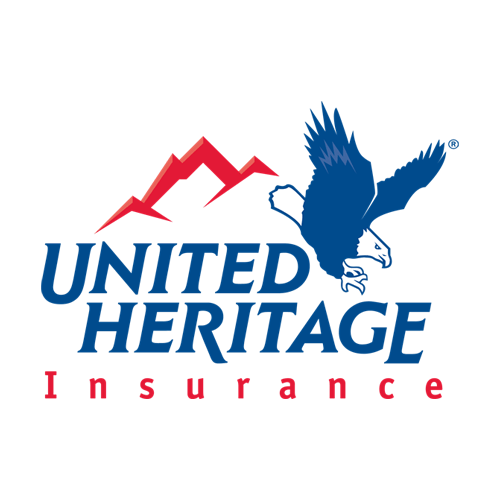 United Heritage Insurance logo: Eagle soaring, red mountains, blue text.