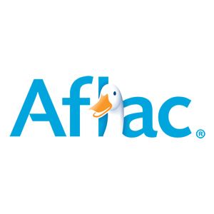 Aflac logo with a blue wordmark and a white duck head in place of the 