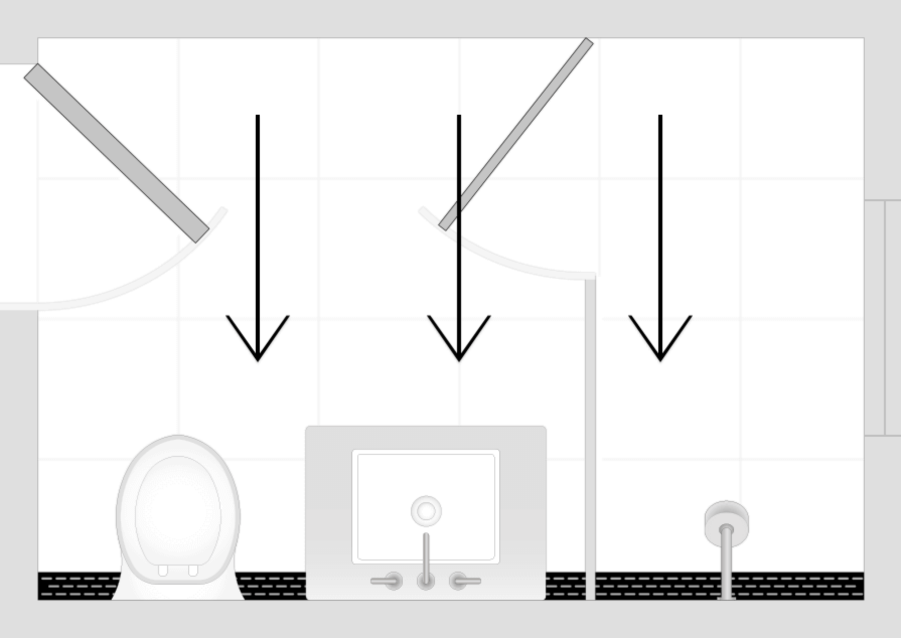 correct pipe placement for showers