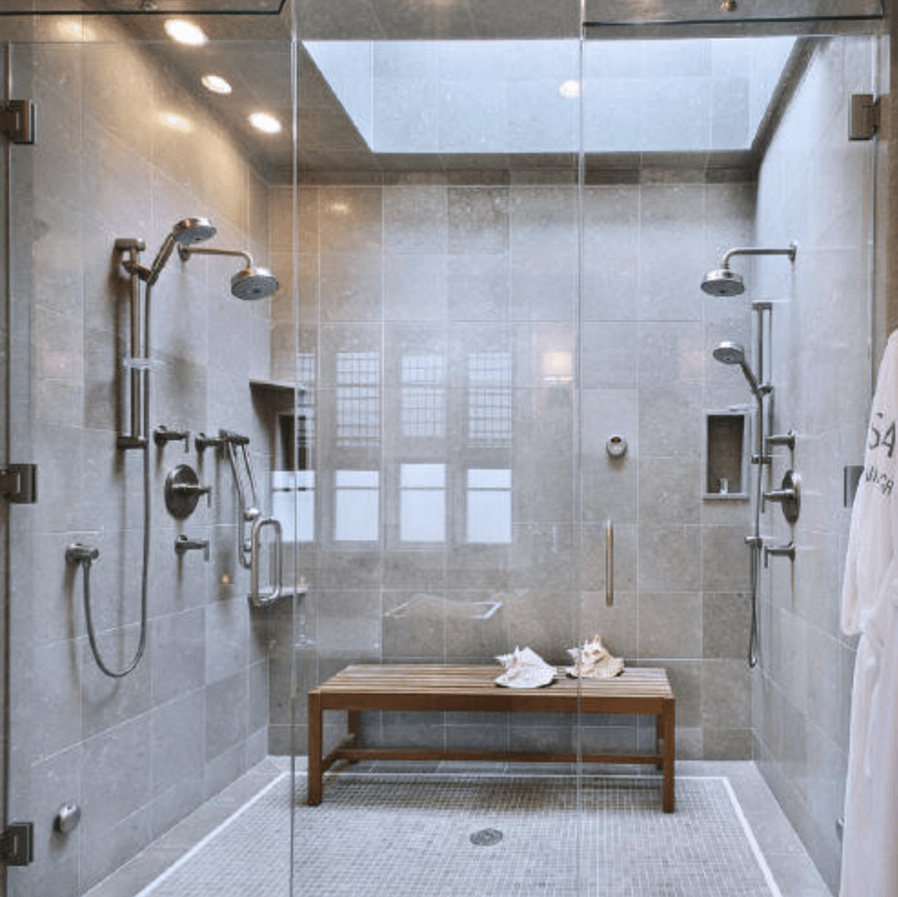 double glass transom shower door design