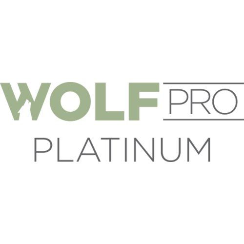 Logo for Wolf Pro Platinum, with text in green and gray.