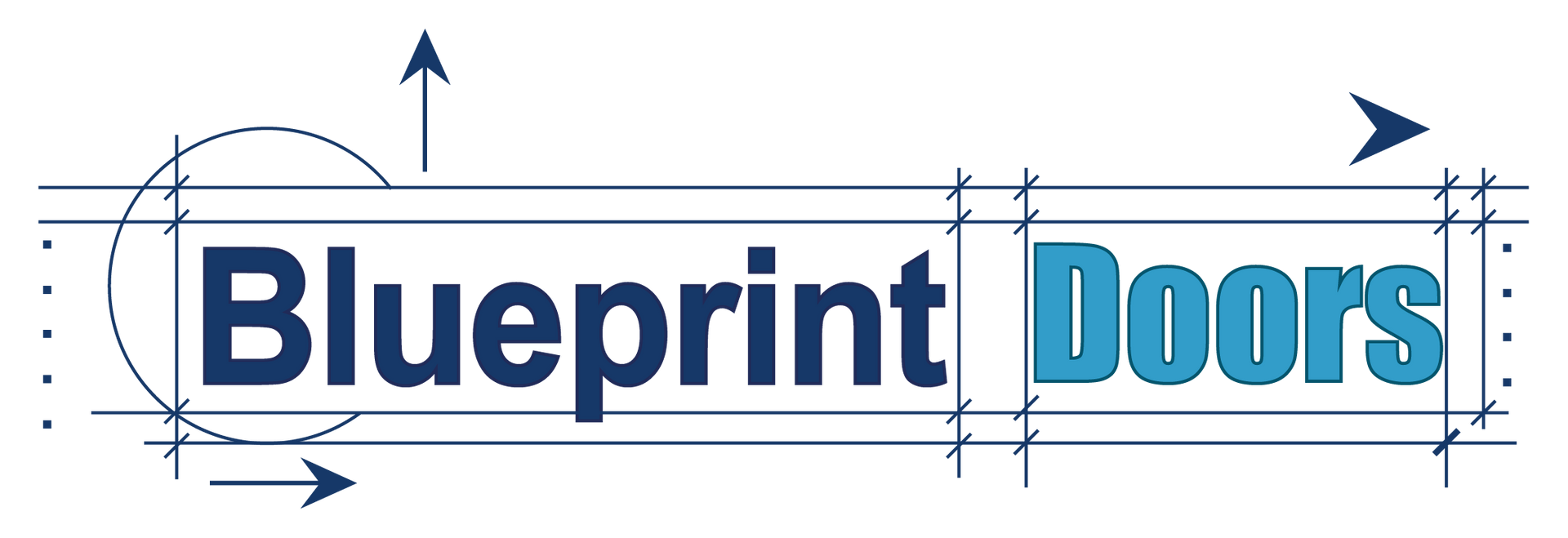 A logo for blueprint doors is shown on a white background.