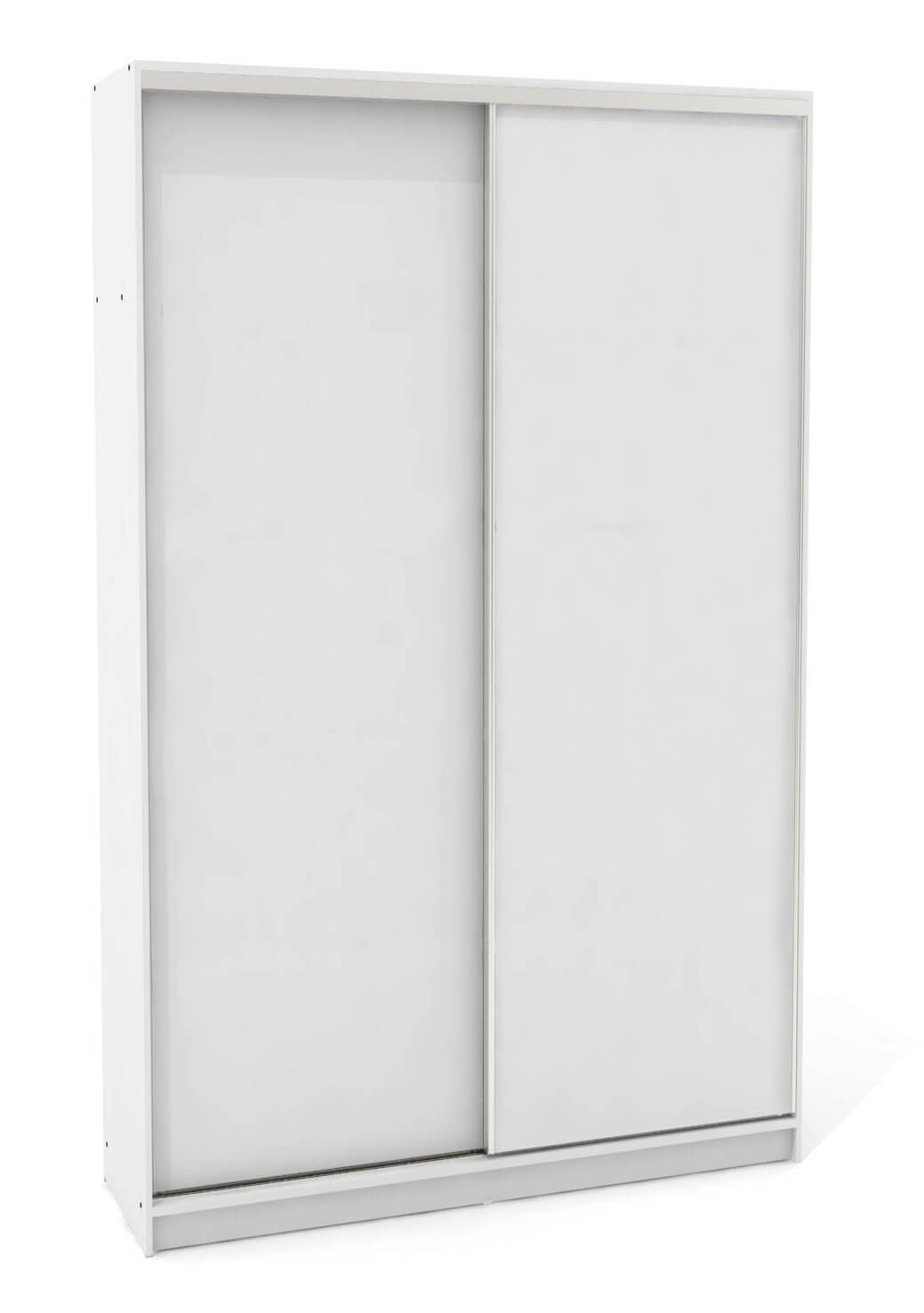 A white wardrobe with sliding doors on a white background.