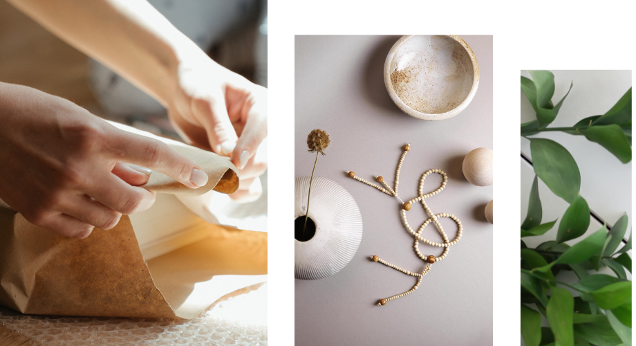 Un collage di tre foto di una persona che realizza un juzu e una pianta.