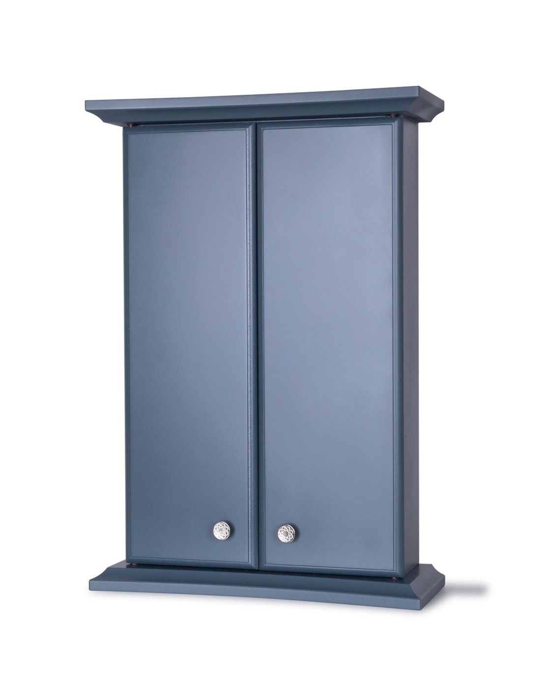 Un mobile blu con due ante su uno sfondo bianco