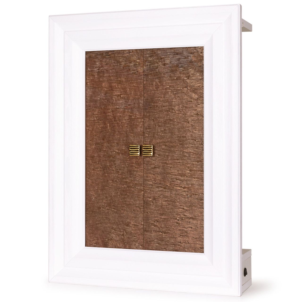 Una cornice con sfondo marrone e cornice bianca.