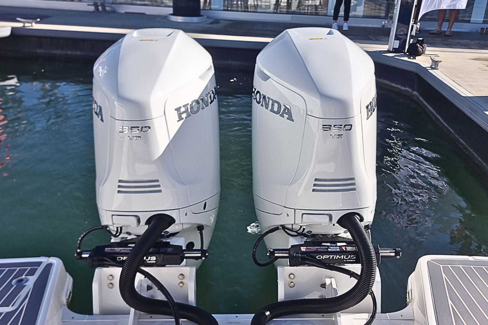 Two White Honda Boat Engines Mounted on A Boat — HiTune Marine In Atherton, QLD 