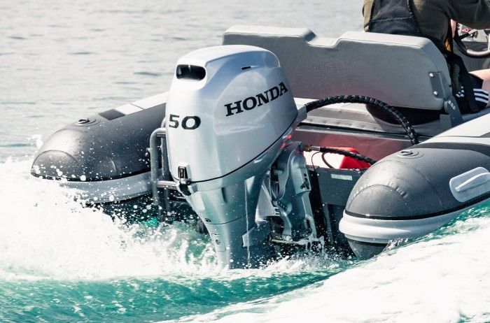 Honda 50 Outboard Motor on An Inflatable Boat, Churning Water, Gray and Silver — HiTune Marine In Atherton, QLD 