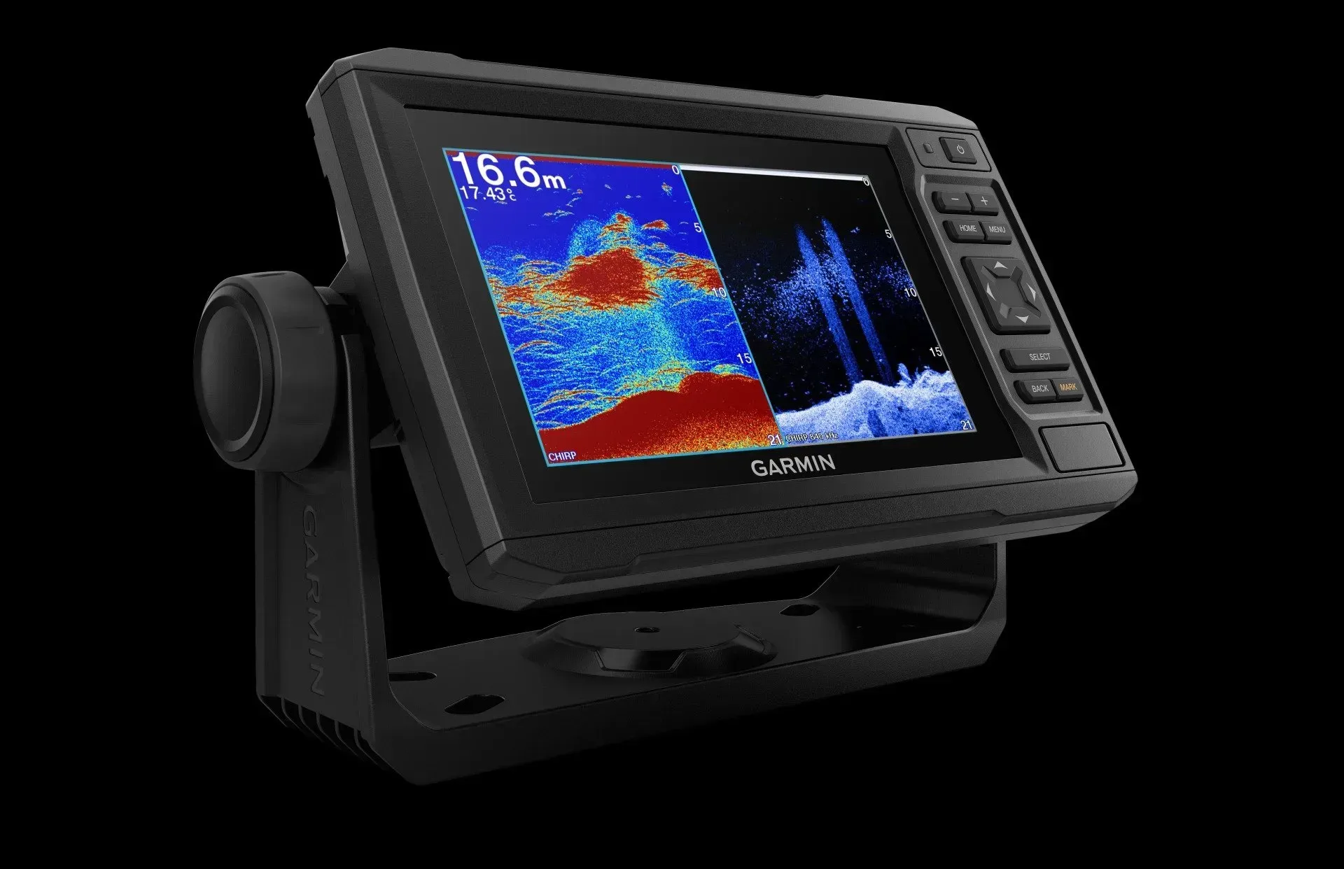 Fishfinder Display Showing Sonar Data in Blue, Red, and White, with Depth Reading — HiTune Marine In Bentley Park, QLD 