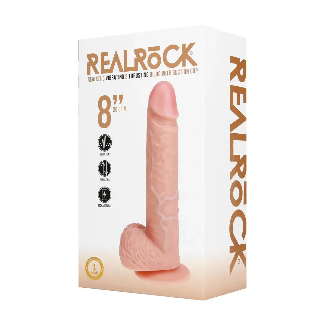 RealRock Vibrating & Thrusting Straight Cock 8''– דילדו ריאליסטי עם דחיפה, רטט ובסיס יניקה
