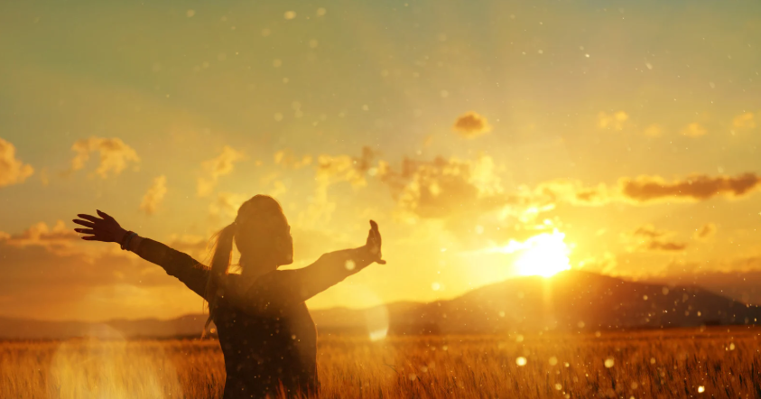 溫暖金色光線灑落的自然場景,象徵清除木馬程式後能量自然流動、允許已完成的未來落地,MMT天賦文章的溫暖收尾意象。