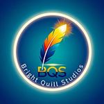 Logo: A colourful feather with sunburst set inside a blue circle with