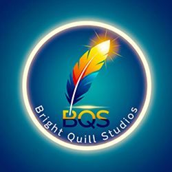 Logo: A colourful feather with sunburst set inside a blue circle with 