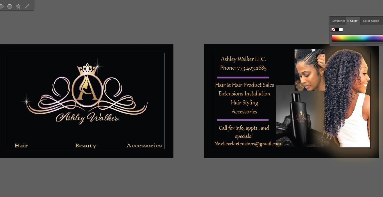 A business card with a picture of a woman with curly hair