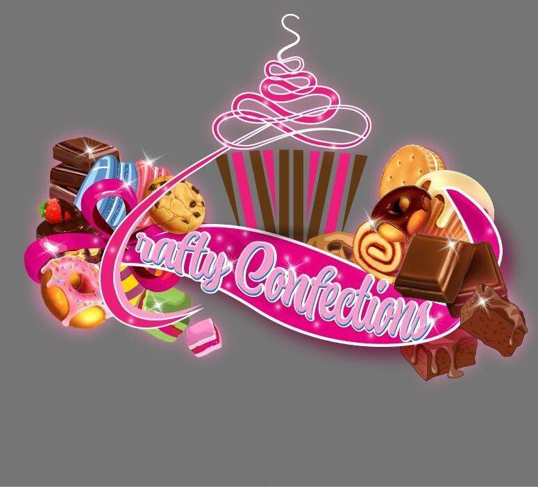 A logo for a candy shop called crafty confections