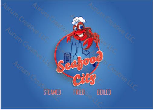 A logo for a restaurant called seafood city