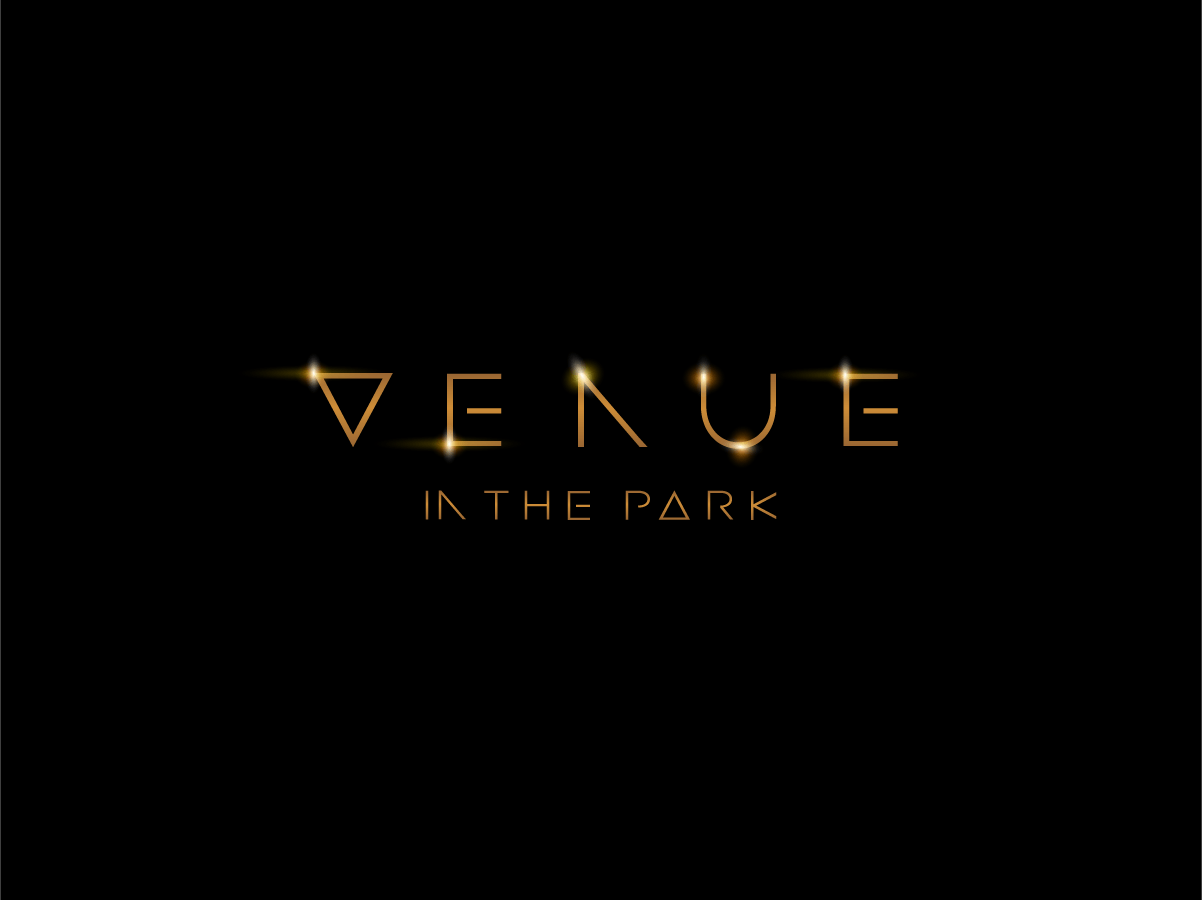 Venue in the park is written in gold on a black background