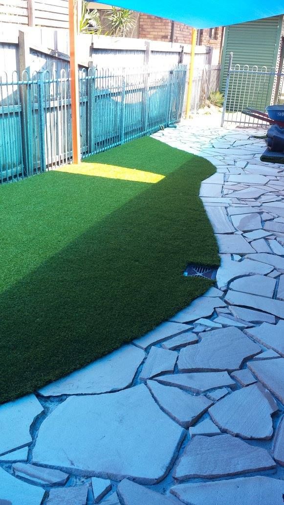 Lawn With a Stone Walkway and a Fence in the Background — Red Dog Landscaping in Gold Coast, NSW