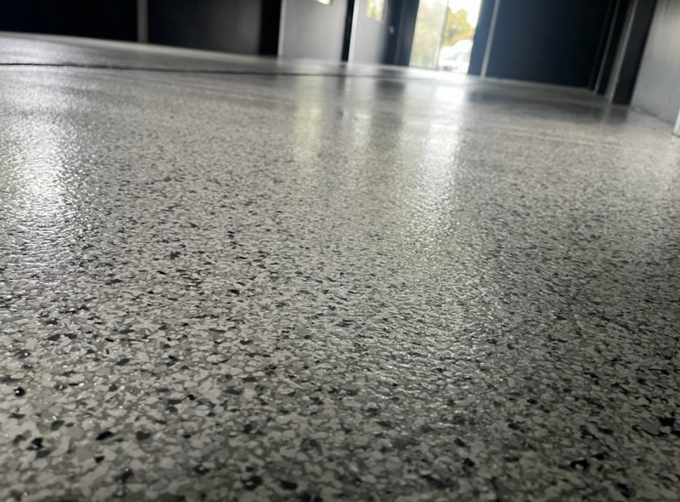 A close up of a concrete floor in a room