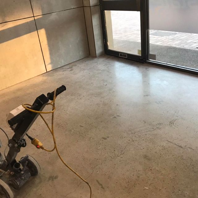 A vacuum cleaner is sitting on a concrete floor next to a window