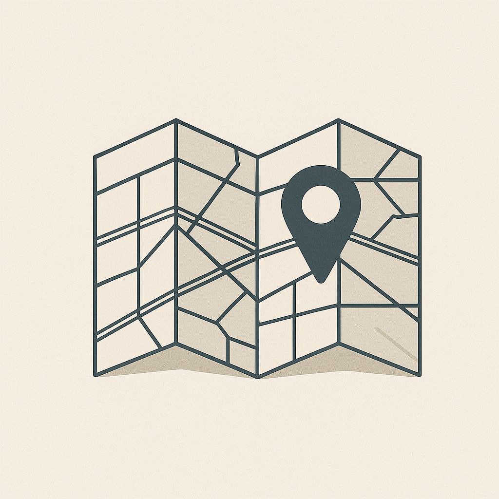 Map with a location pin, indicating a specific place.