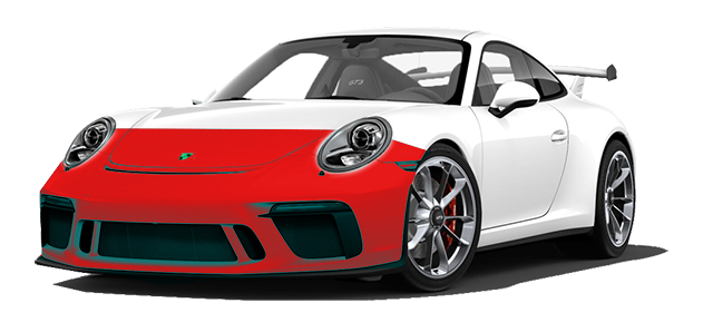 A white and red porsche 911 gt3 rs is shown on a white background.