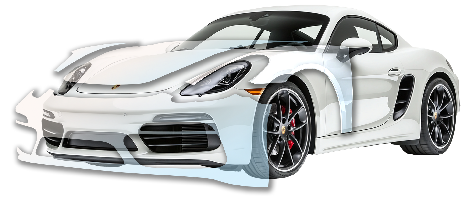 A white sports car with black wheels on a white background.