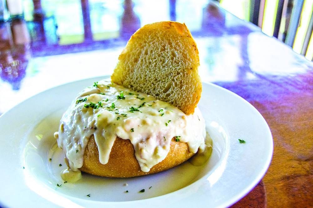 Homemade Clam Chowder Bread Bowl at Captain Jack's Island Grill