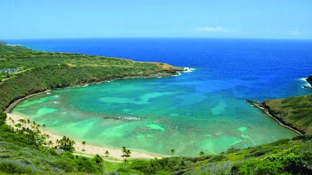 An aerial view of Hanauma Bay Nature Preserve