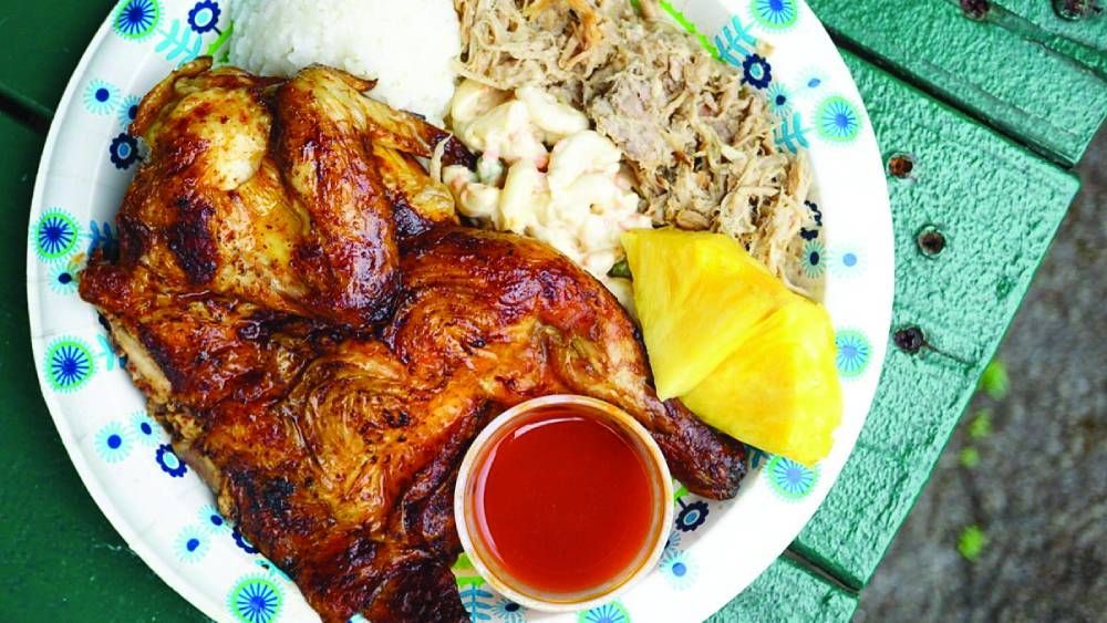 Debbie's favorite Chicken / Kalua Pig Combo plate at Mike's Huli Chicken