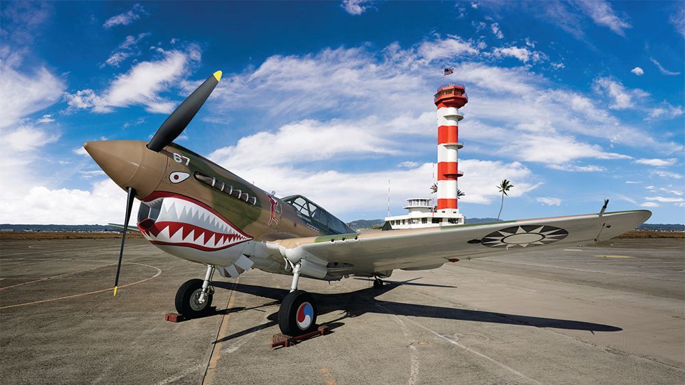 P-40 with Ford Island Field Control Tower