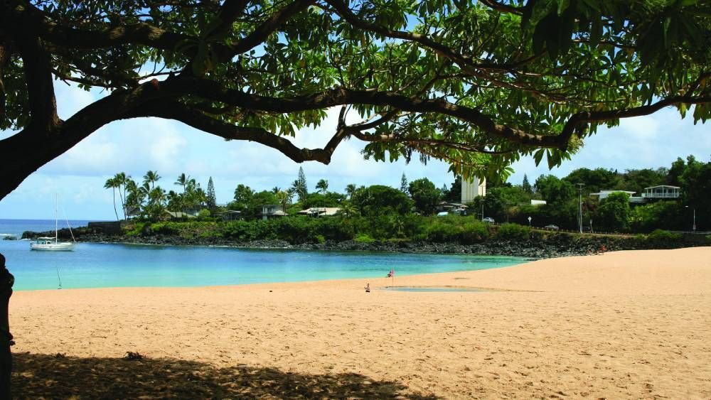 A calm Waimea Bay during summer