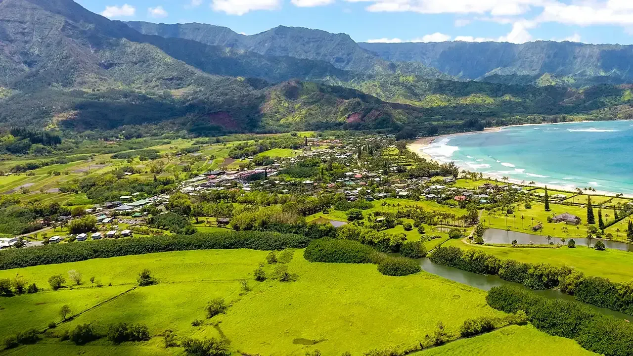 The town of Hanalei on Kauai, Hawaii.