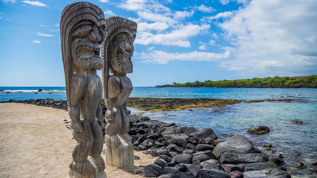 A kii statue in Puuhonua O Honaunau National Historical Park in Hawaii